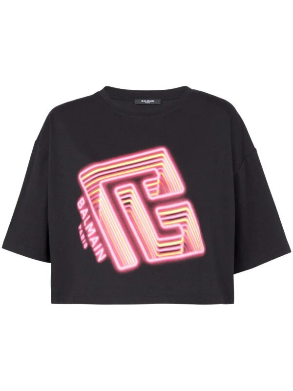 Balmain  logo-print cropped T-shirt