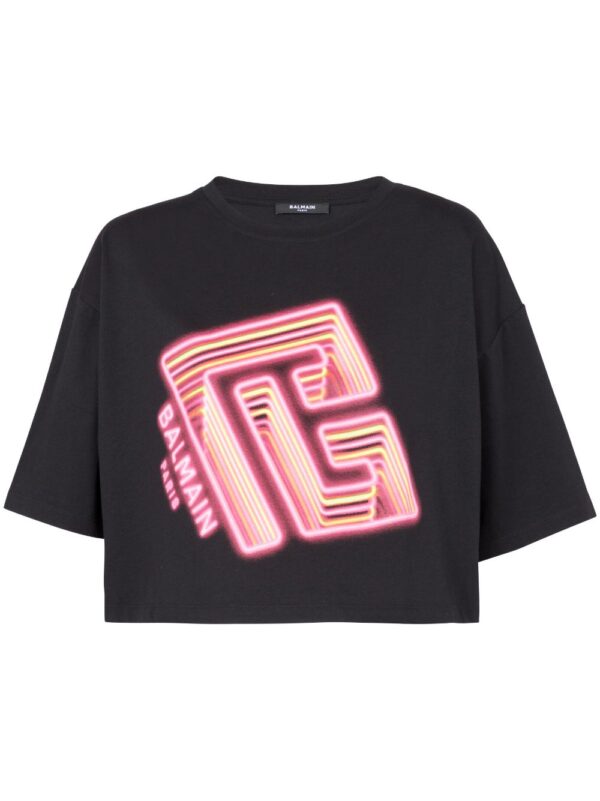 Balmain logo-print cropped T-shirt