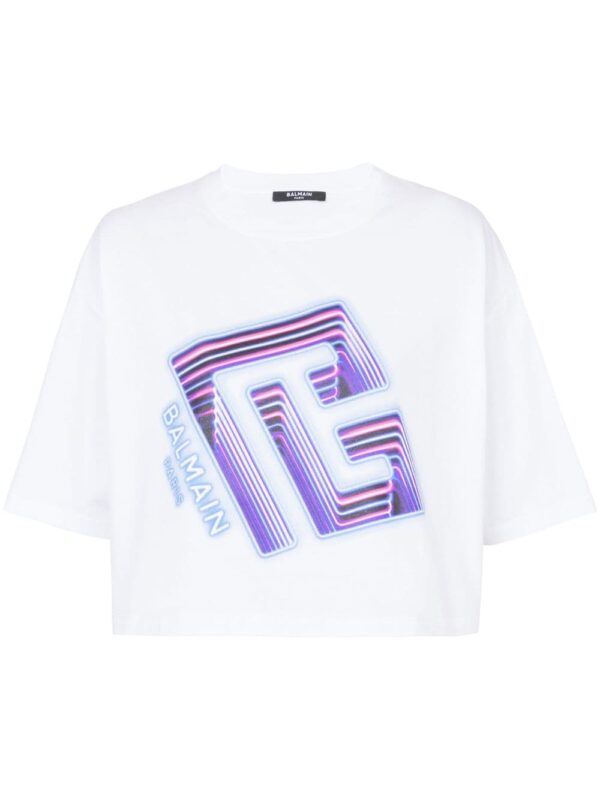 Balmain logo-print cropped T-shirt