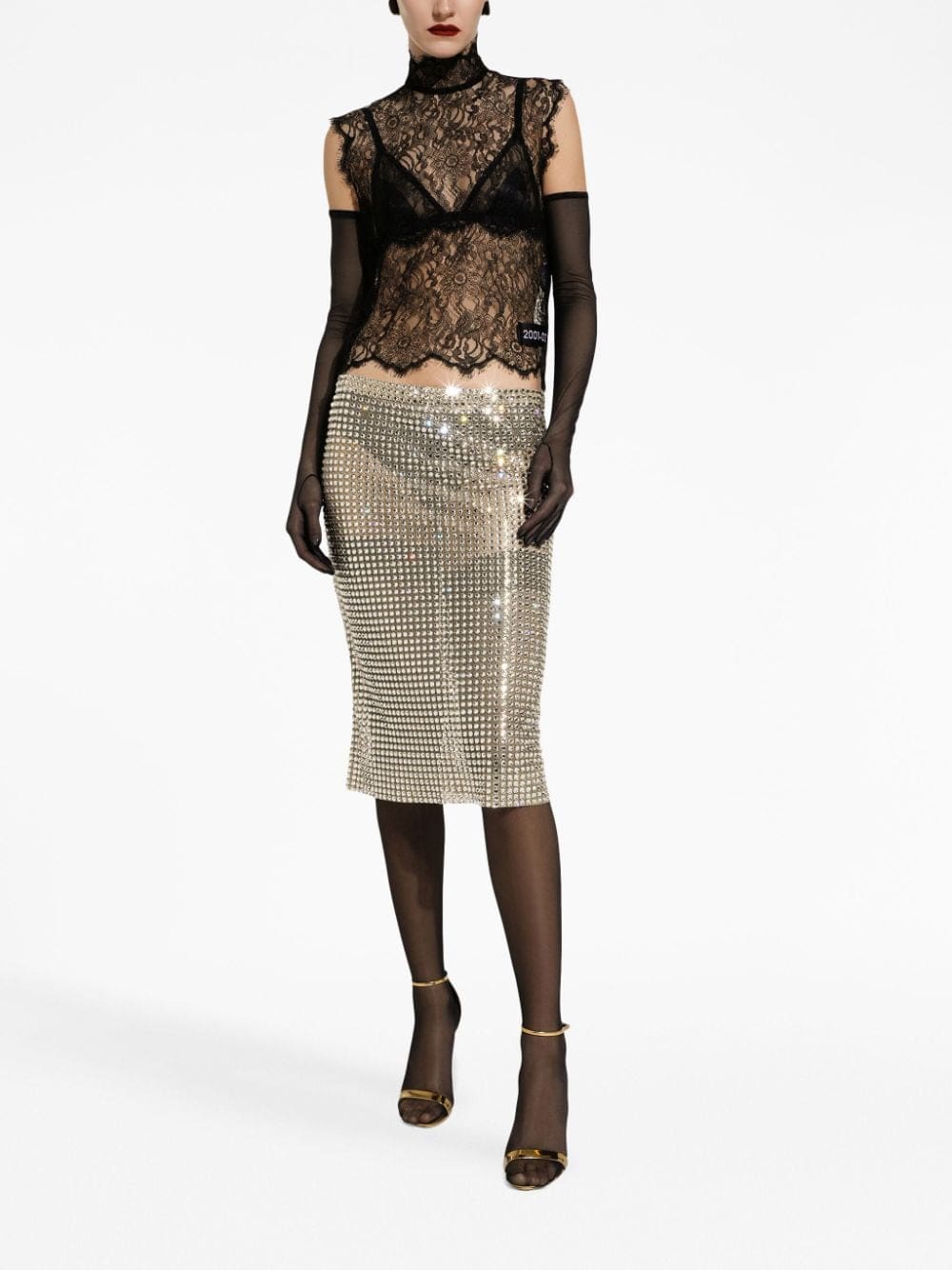 Dolce & Gabbana logo-patch floral-lace top - Image 3