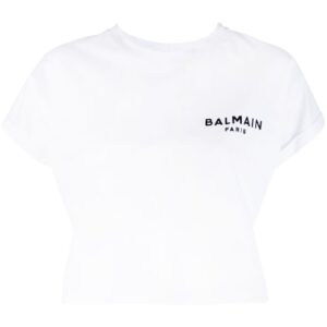 Balmain flocked-logo cropped T-shirt