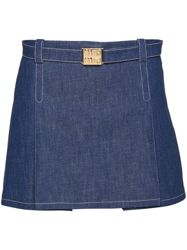 Miu Miu  denim logo mini skirt