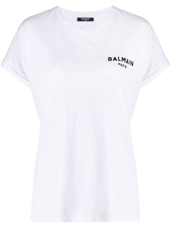 Balmain flocked-logo cotton T-shirt