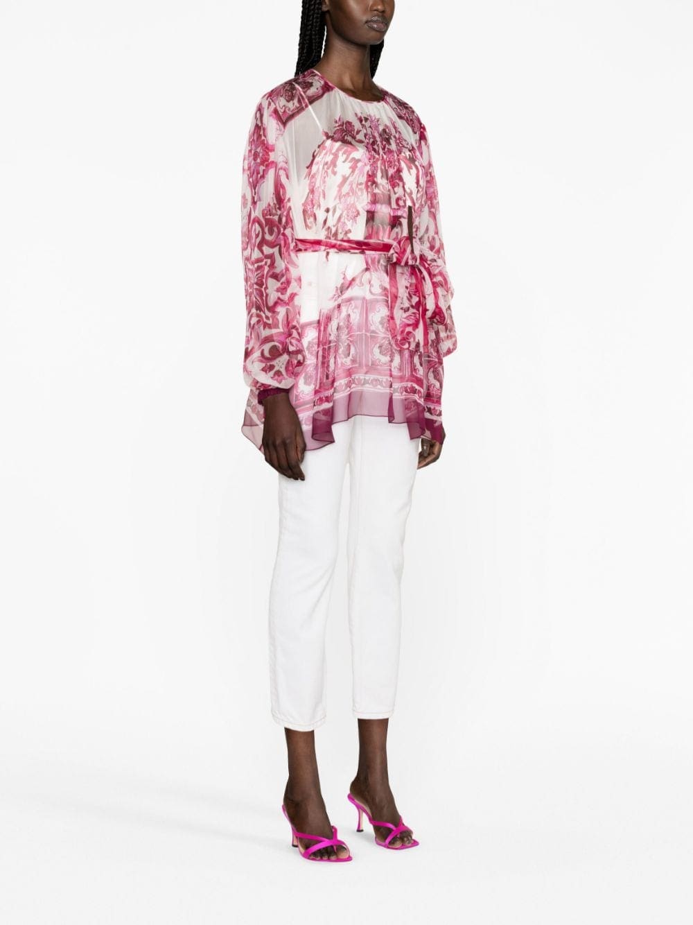 Dolce & Gabbana Majolica-print silk blouse - Image 4