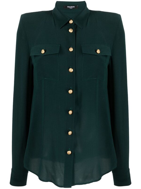 Balmain padded shoulders silk blouse