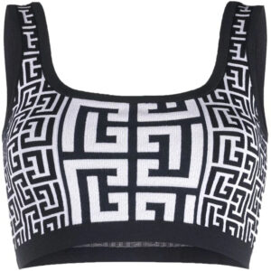Balmain  monogram-jacquard crop top
