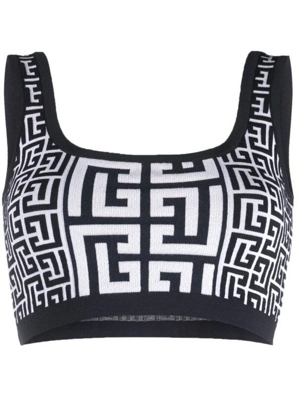 Balmain  monogram-jacquard crop top