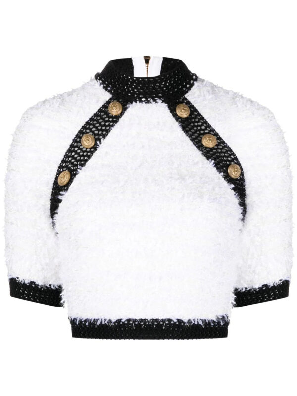 Balmain  button-embellished tweed crop top