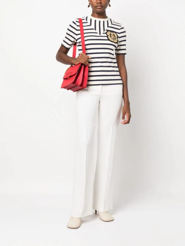 Balmain  logo-patch ribbed-knit striped T-shirt - Image 2