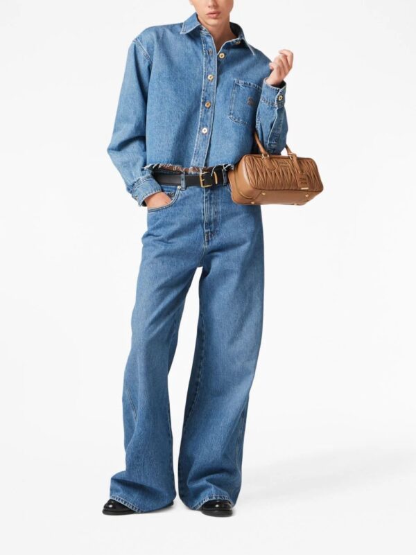 Miu Miu  logo-embroidered cropped denim shirt - Image 2
