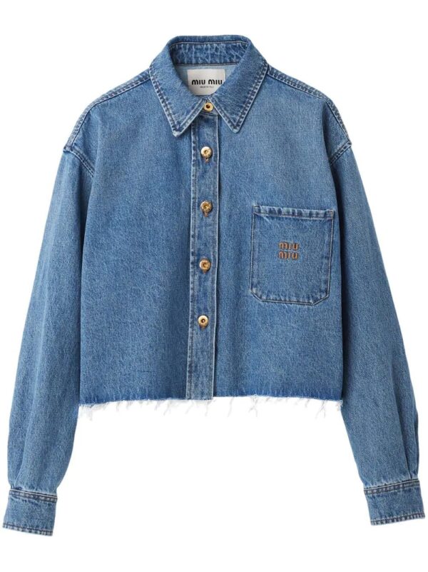 Miu Miu  logo-embroidered cropped denim shirt