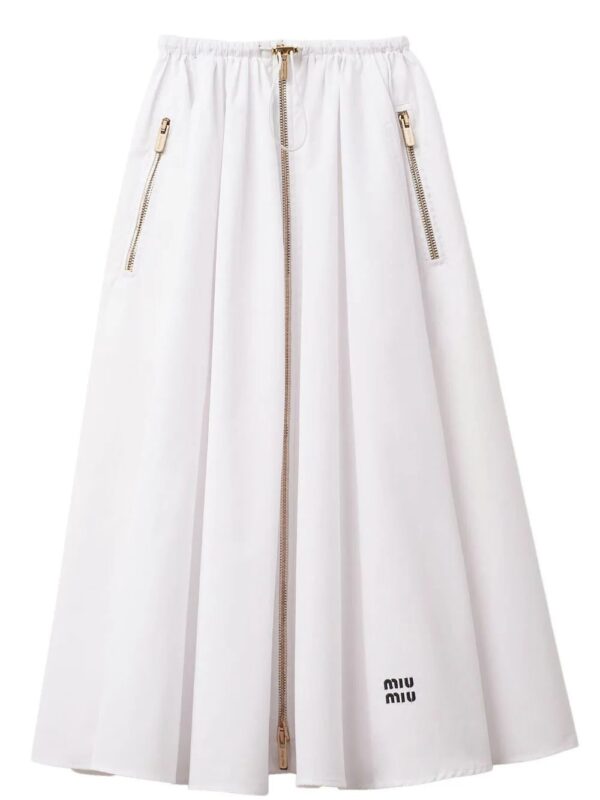 Miu Miu  logo-embroidered pleated cotton skirt