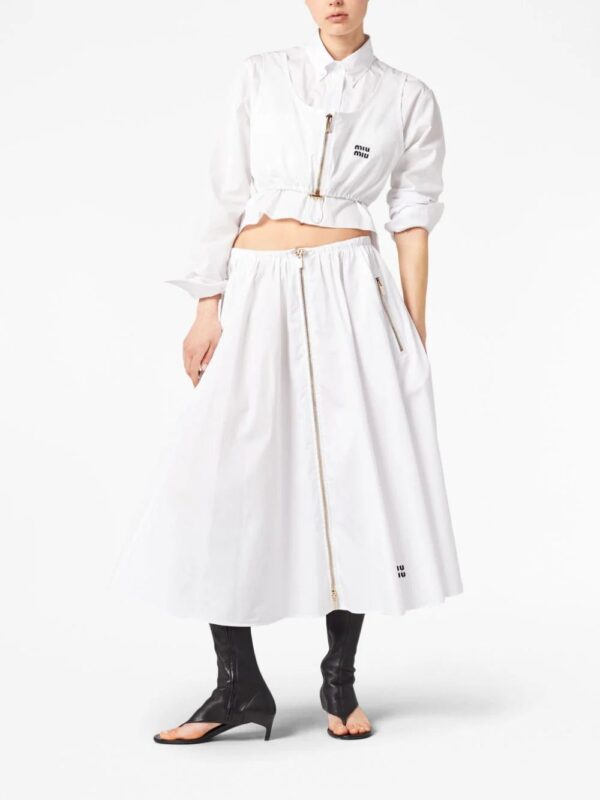 Miu Miu  logo-embroidered pleated cotton skirt - Image 2
