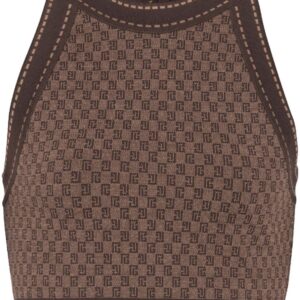 Balmain monogram-jacquard cropped top