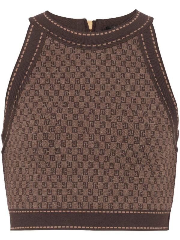 Balmain monogram-jacquard cropped top