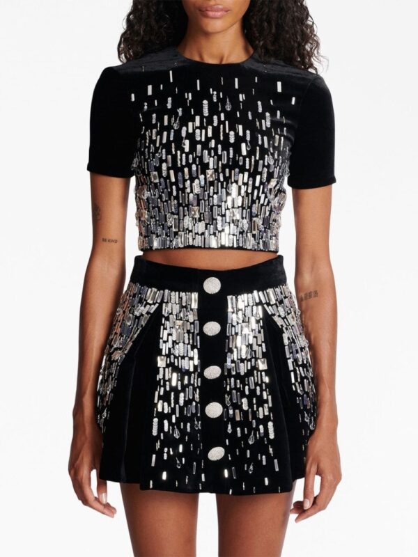 Balmain sequin-embellished cropped blouse - Image 5