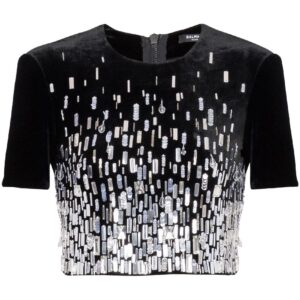 Balmain sequin-embellished cropped blouse