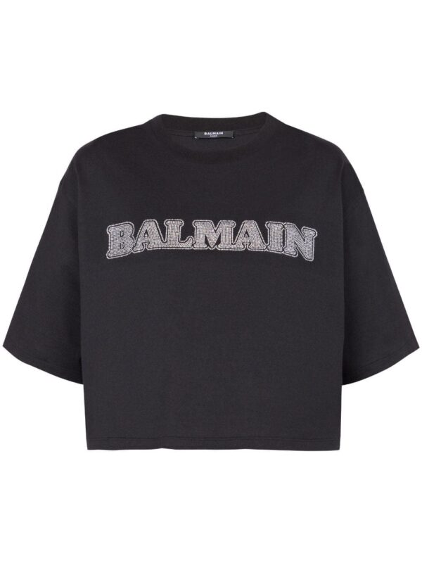 Balmain rhinestone-logo cropped cotton T-shirt
