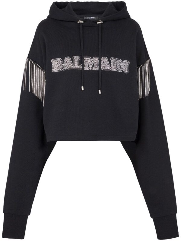 Balmain fringed organic-cotton hoodie