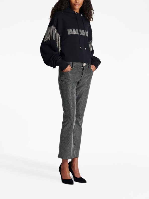 Balmain fringed organic-cotton hoodie - Image 3