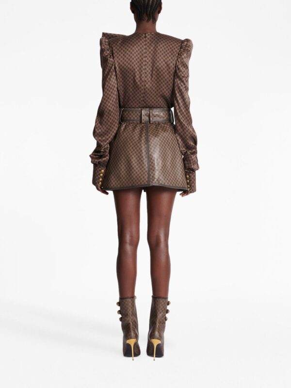 Balmain  monogram-print leather miniskirt - Image 4