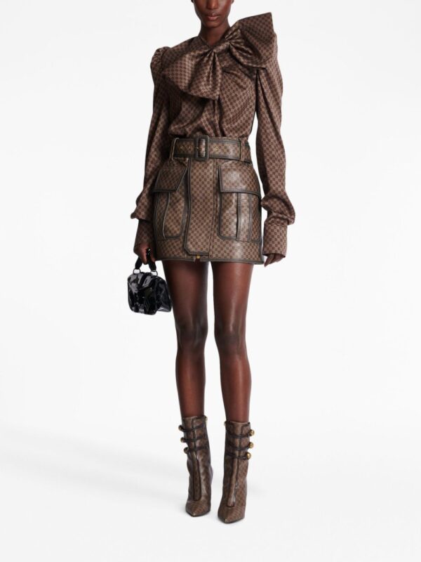 Balmain  monogram-print leather miniskirt - Image 2