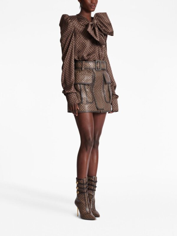 Balmain  monogram-print leather miniskirt - Image 3