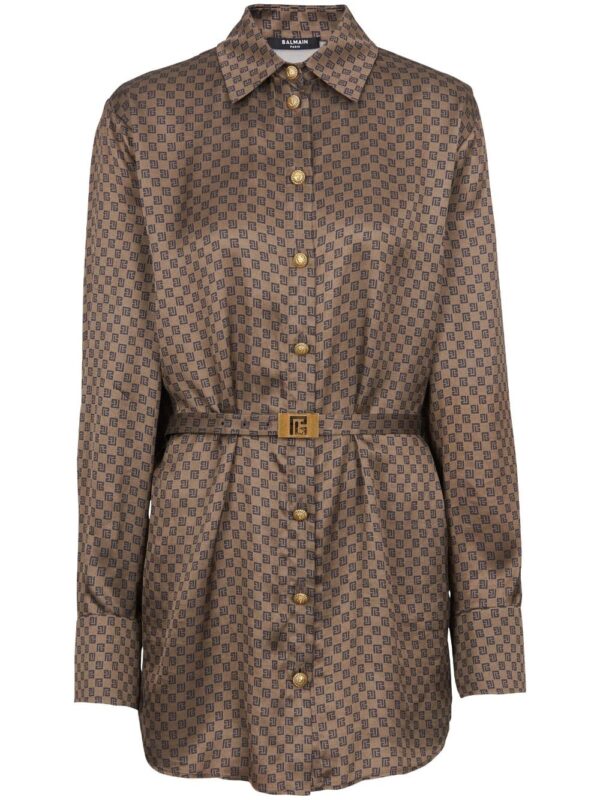 Balmain mini monogram-print silk shirt