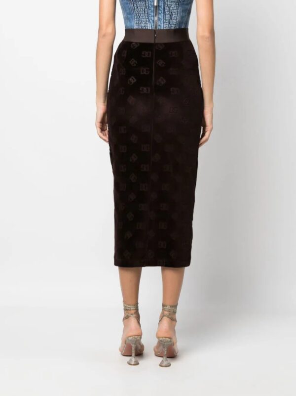 Dolce & Gabbana  monogram-pattern logo-waistband midi skirt - Image 4