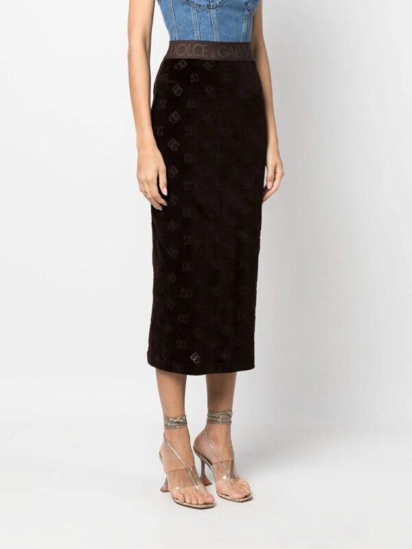 Dolce & Gabbana  monogram-pattern logo-waistband midi skirt - Image 3