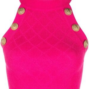 Balmain  Lion Head-buttons cropped tank top