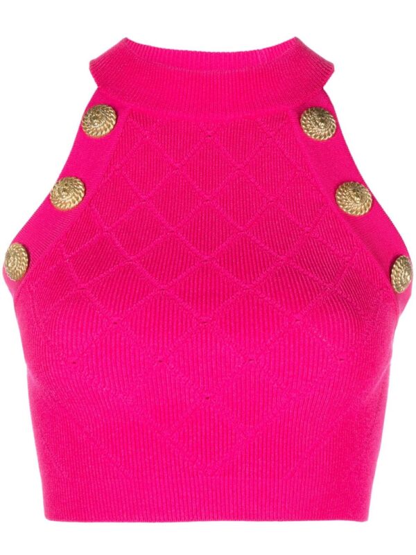 Balmain  Lion Head-buttons cropped tank top