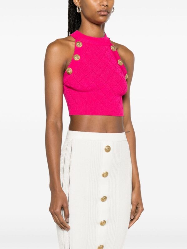 Balmain Lion Head-buttons cropped tank top - Image 3