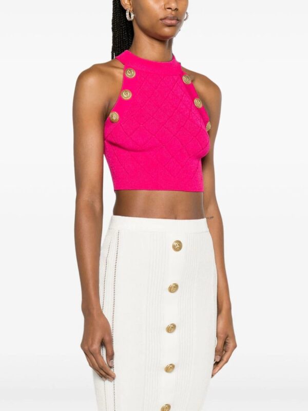 Balmain  Lion Head-buttons cropped tank top - Image 3