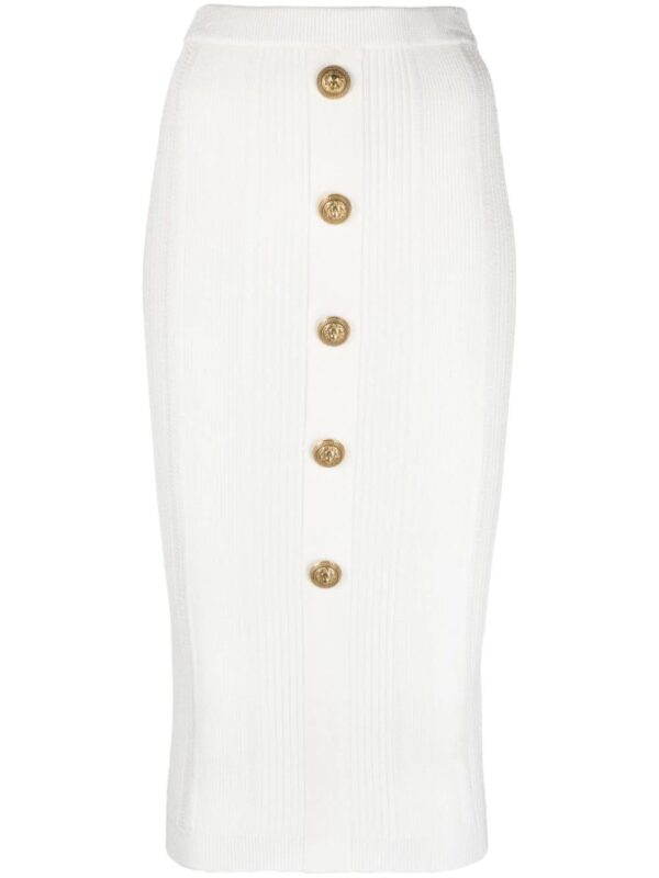 Balmain  lion-head-buttons ribbed skirt