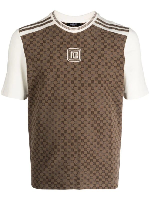 Balmain  monogram-pattern stretch-cotton T-shirt