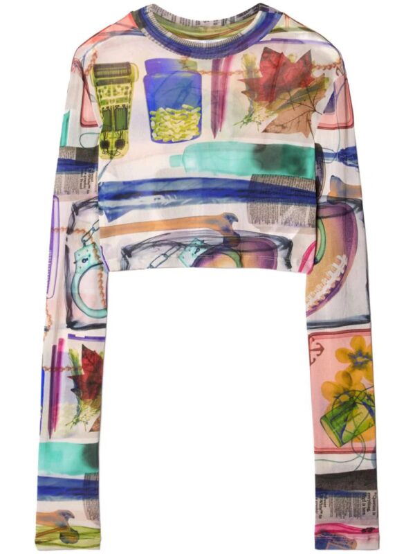 Off-White  X-ray semi-sheer cropped T-shirt