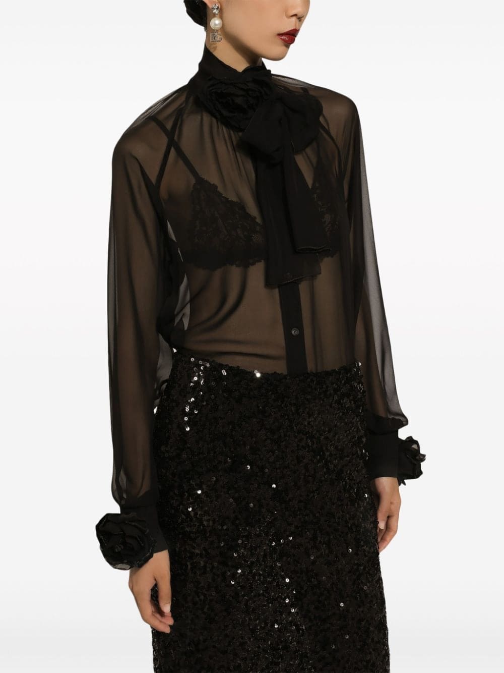 Dolce & Gabbana floral-appliqué sheer shirt - Image 5