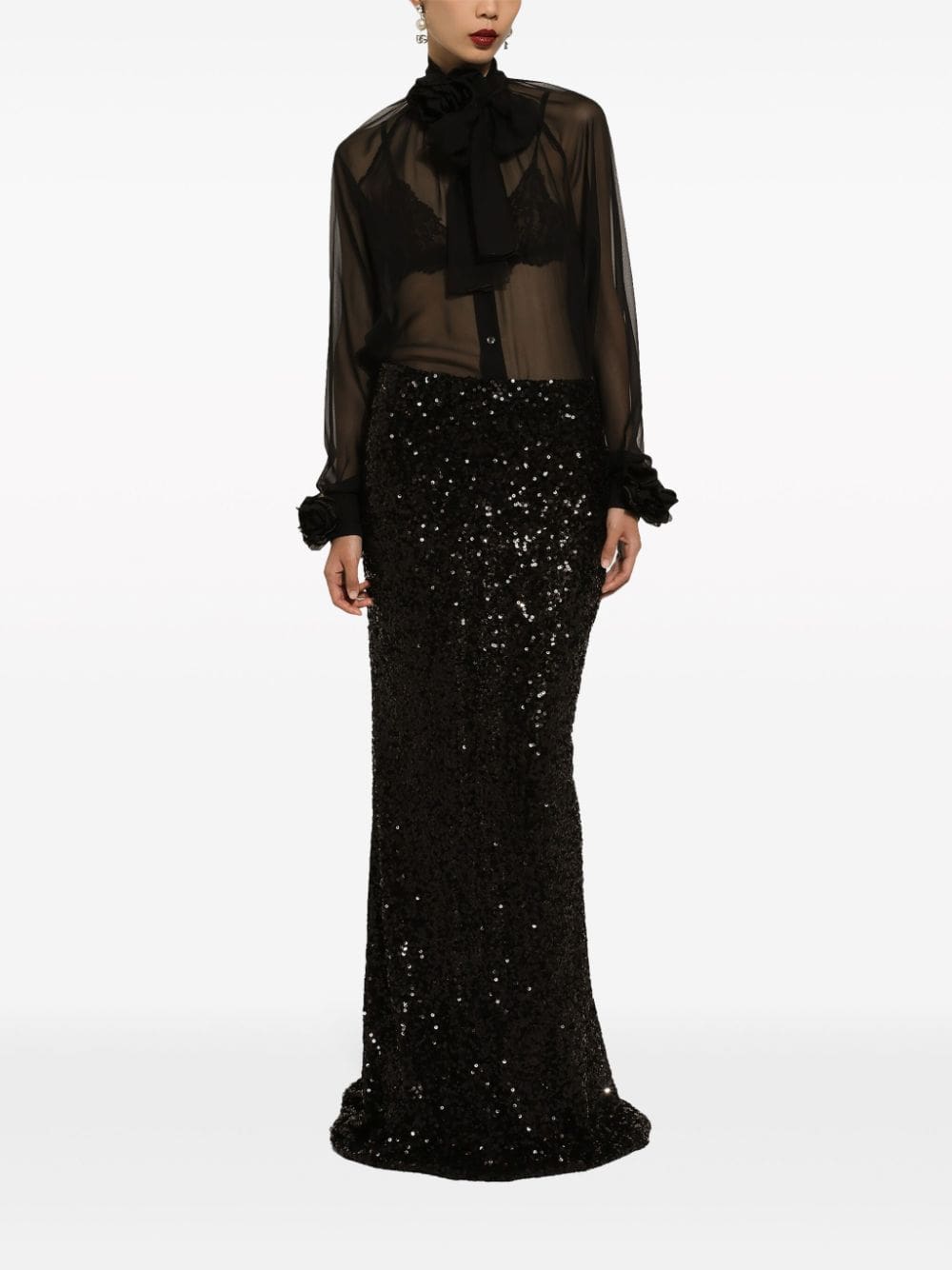 Dolce & Gabbana floral-appliqué sheer shirt - Image 3