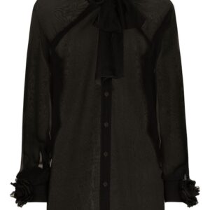 Dolce & Gabbana floral-appliqué sheer shirt