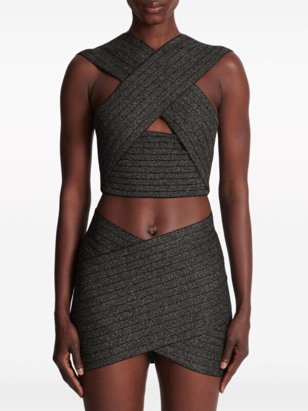 Balmain striped crossover-straps crop top - Image 5