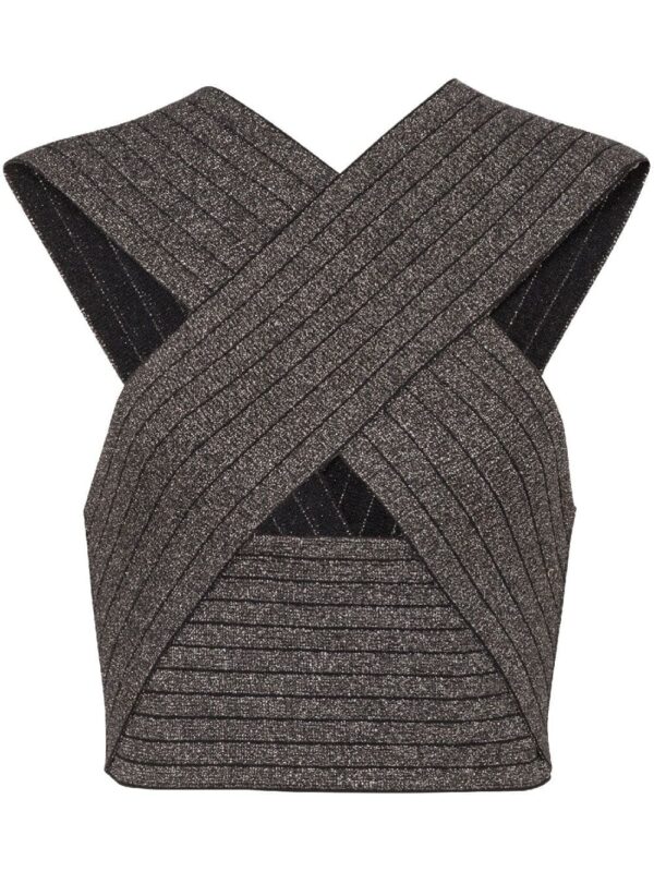 Balmain striped crossover-straps crop top
