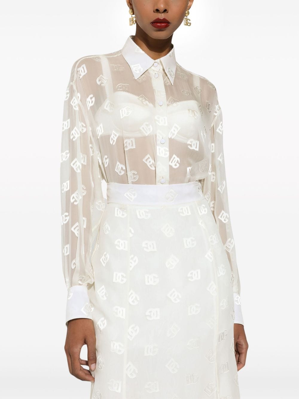 Dolce & Gabbana monogram-jacquard semi-sheered shirt - Image 5