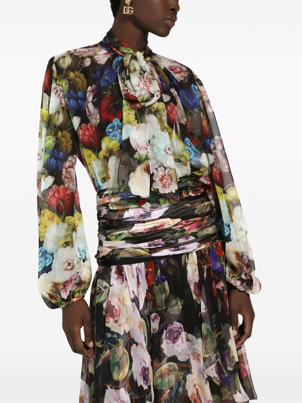 Dolce & Gabbana floral-print attached-scarf silk blouse - Image 5