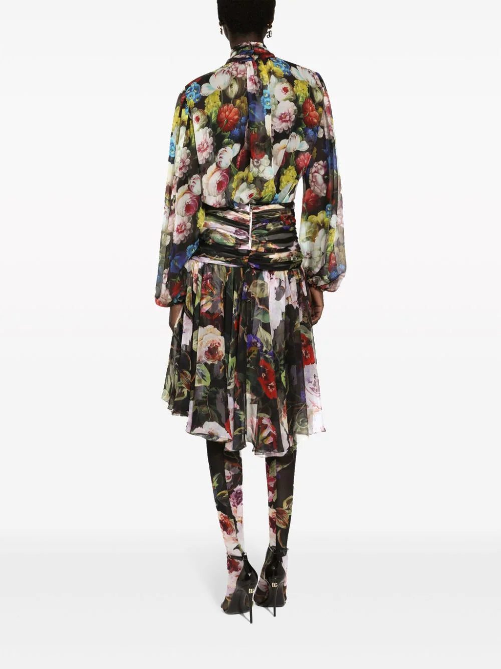 Dolce & Gabbana floral-print attached-scarf silk blouse - Image 4