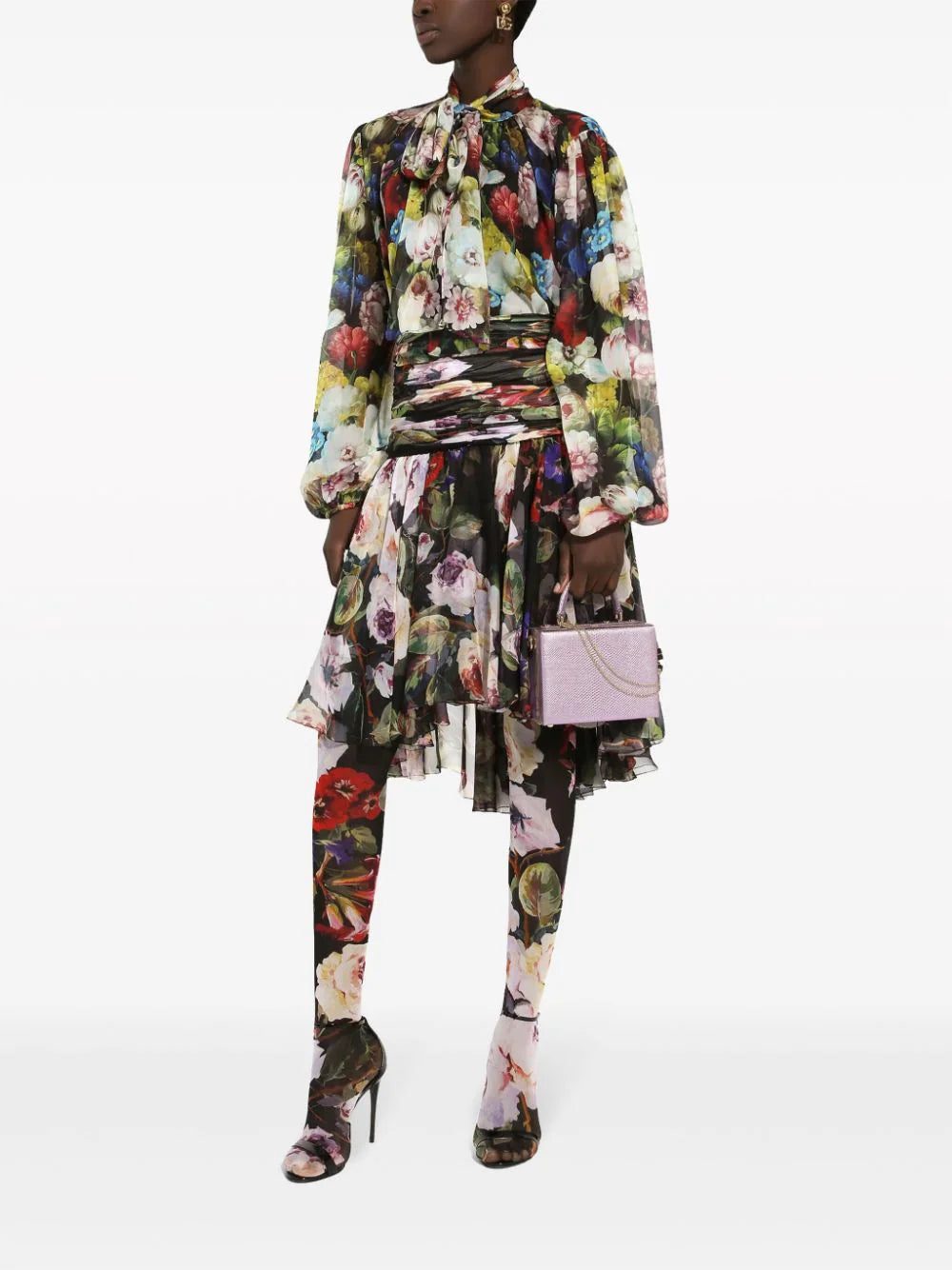 Dolce & Gabbana floral-print attached-scarf silk blouse - Image 2