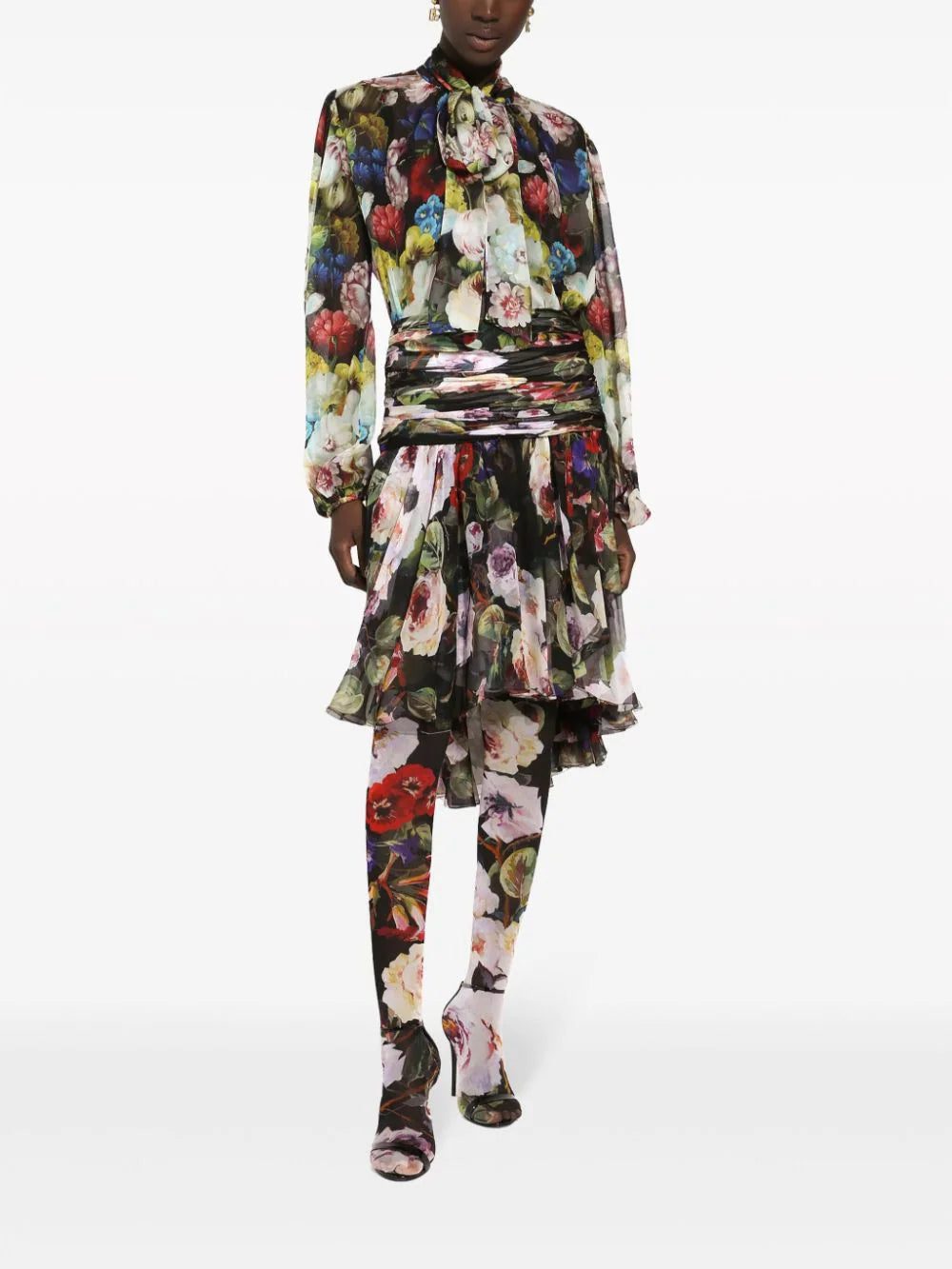 Dolce & Gabbana floral-print attached-scarf silk blouse - Image 3