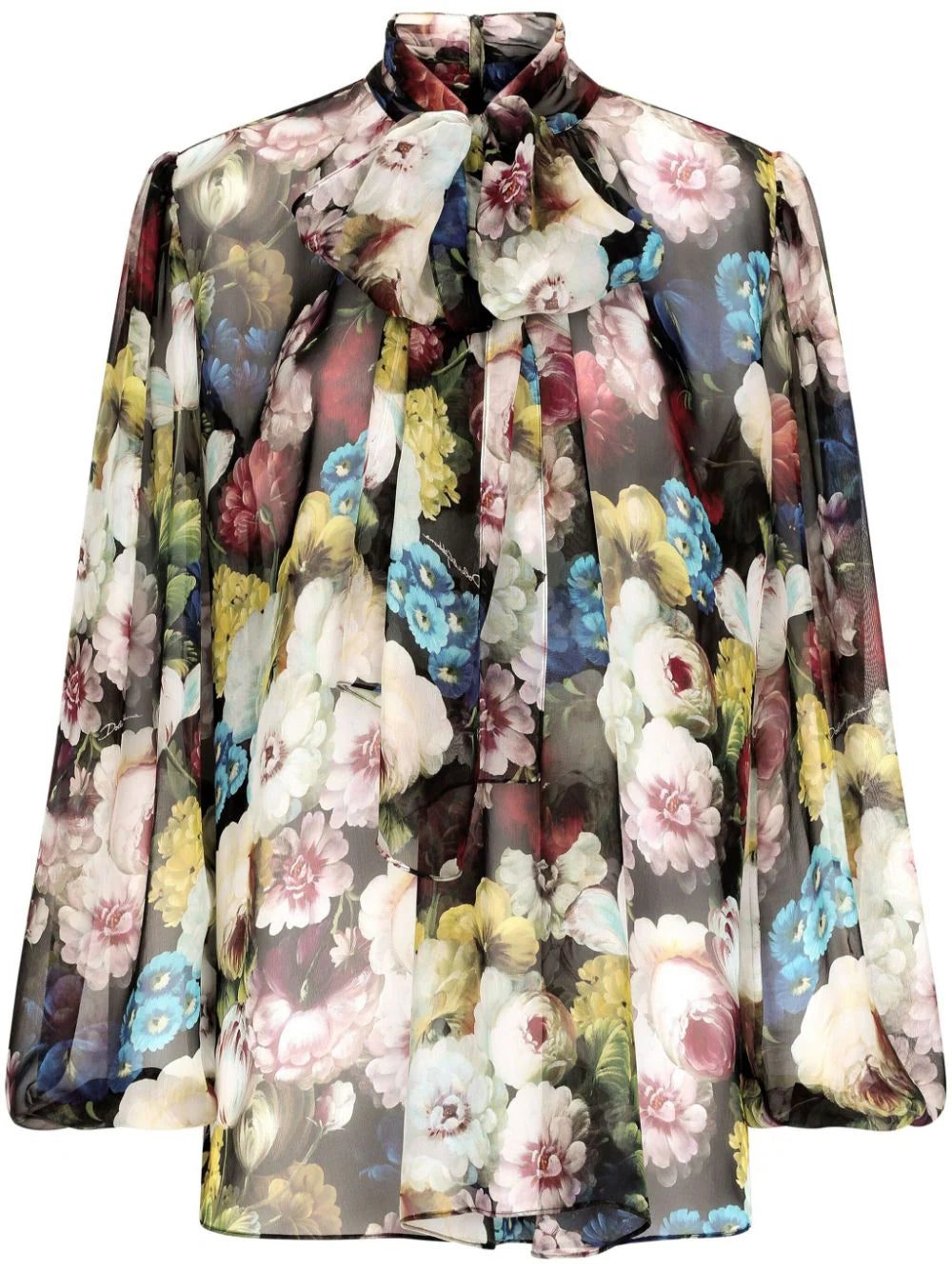 Dolce & Gabbana floral-print attached-scarf silk blouse