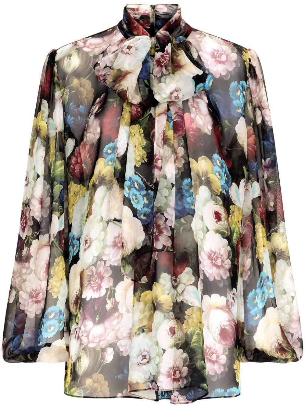 Dolce & Gabbana floral-print attached-scarf silk blouse
