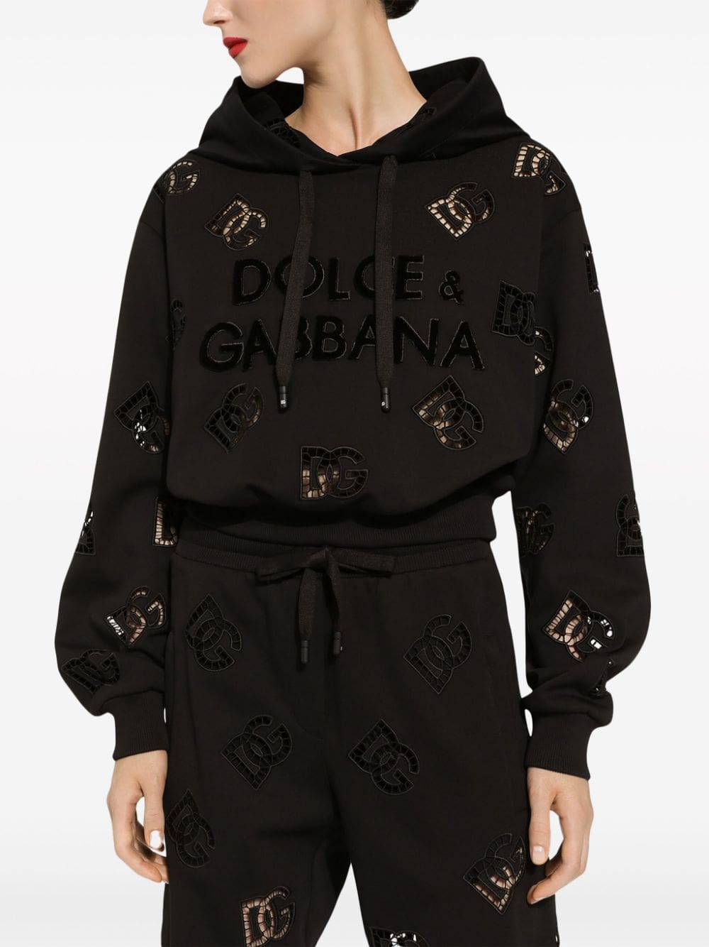 Dolce & Gabbana logo-perforated cotton-blend hoodie - Image 5